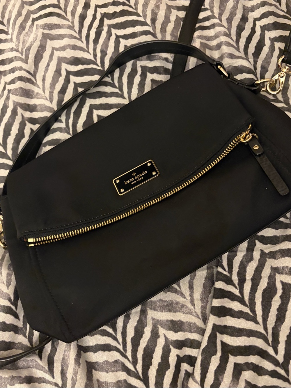 kate spade Black Nylon Shoulder Bag with Gold Accents